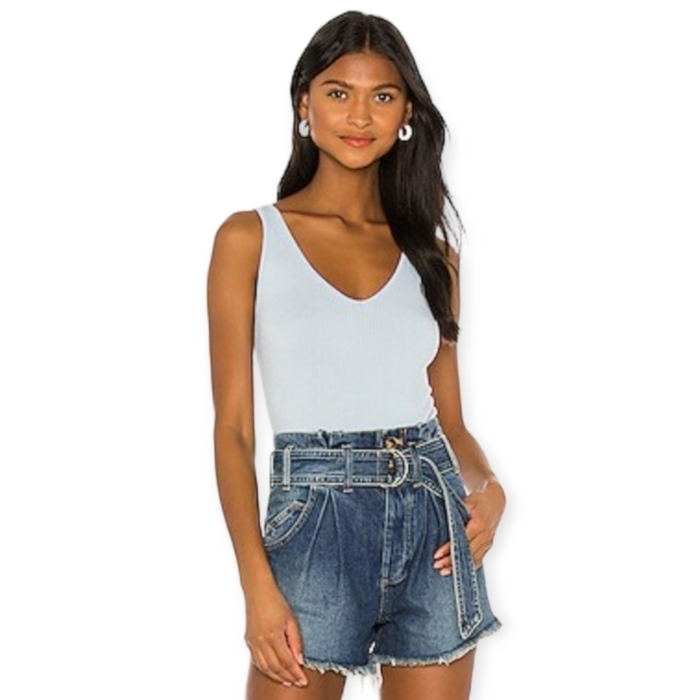 Free People  Solid Rib Brami In Light Blue Size M/L
